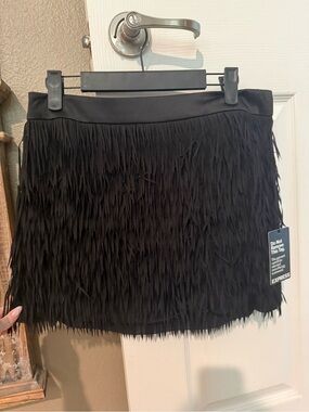 Express Black Fringe Mini Skirt